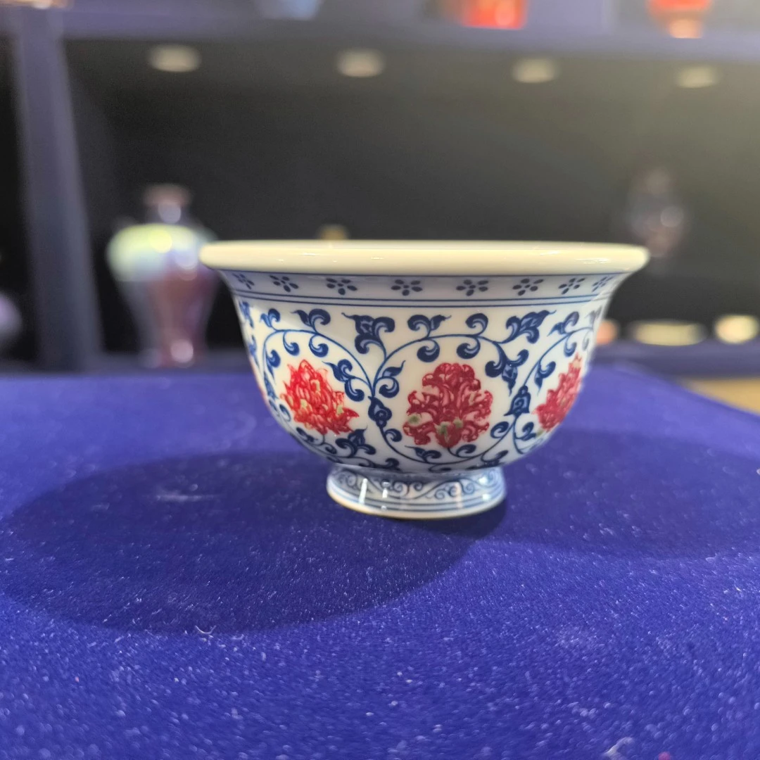 【小乔赏瓷】t景德镇手工手绘堂钟正窑釉里红缠枝双狮大压手