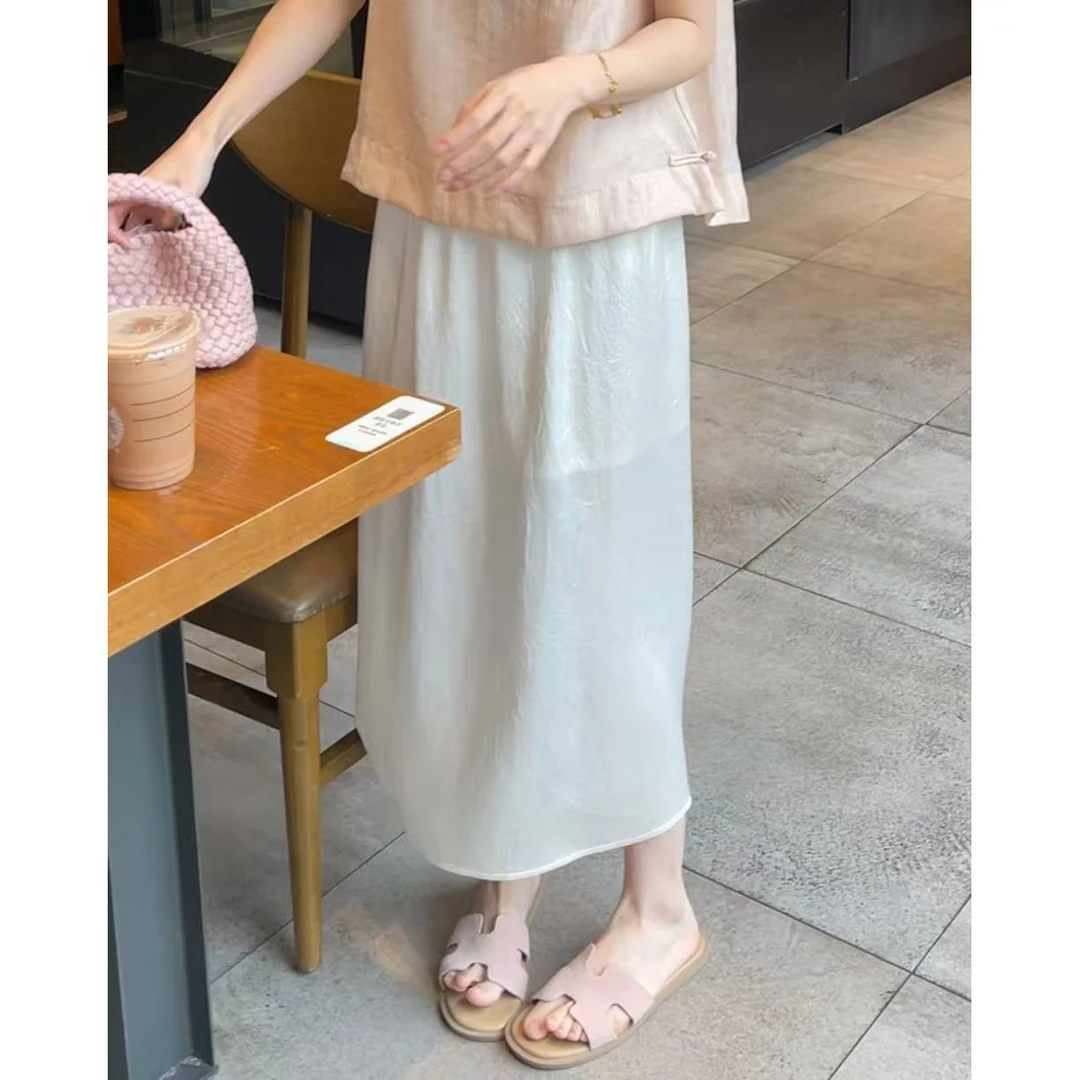 QiongQiong人手款！高级感醋酸肌理感纹理丝滑显瘦松紧腰半身裙