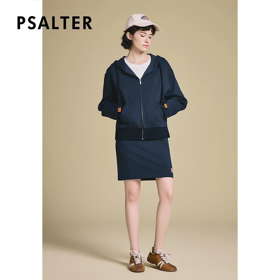 PSALTER诗篇通勤罗纹腰抽绳直筒休闲100%棉半身裙2025夏季新款
