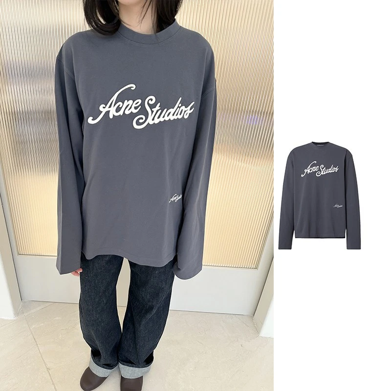 未使用 Acne studio 刺绣徽标印花长袖T恤 CL0339-DJO