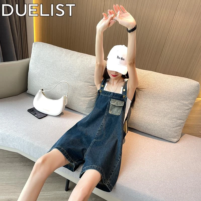 DUELIST盐系牛仔背带短裤女夏新款设计感高腰显瘦减龄宽松连体裤