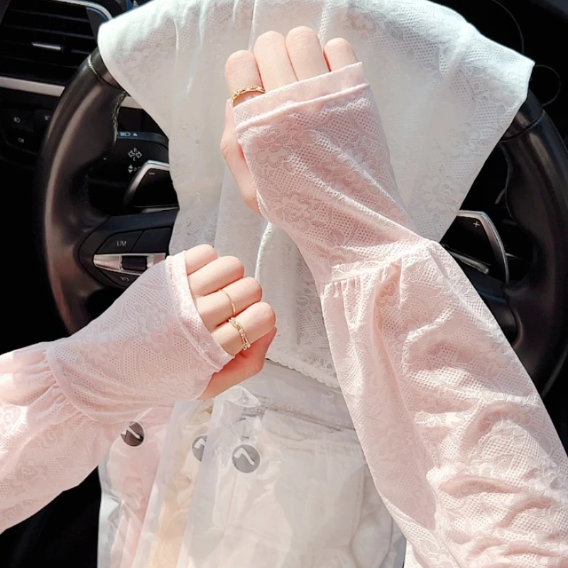 温柔仙女风蕾丝防晒冰丝袖薄款开车防晒宽松护袖女冰丝袖套夏季透