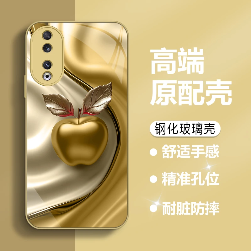 适用【荣耀90】手机壳时尚新款轻奢风高档玻璃壳金属漆防摔套