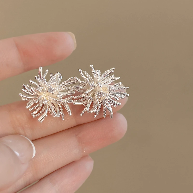 合金耳饰 夸张蒲公英耳钉女高级感复古气质耳环绝美独特锆石耳饰