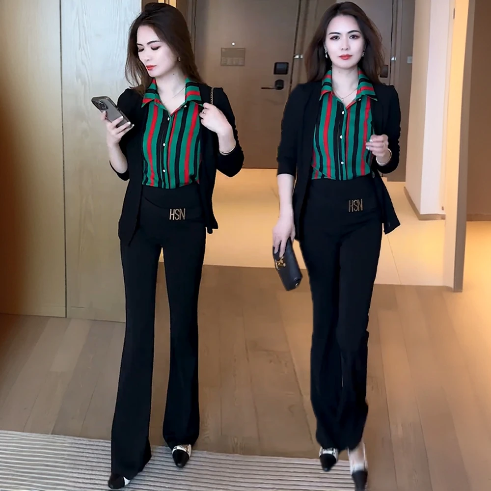 假两件长袖衬衫女士显瘦针织衫2025春秋新款衬衣时尚减龄百搭上衣