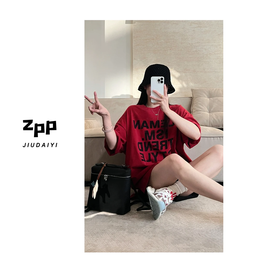 玖黛衣现货【英文T】新款韩版印花纯色显瘦宽松短袖T恤TXP40462
