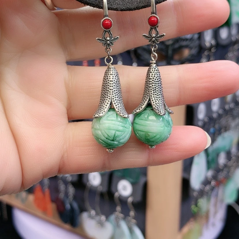 【闪购商品】翡翠耳饰银S925镶嵌Y**g精美