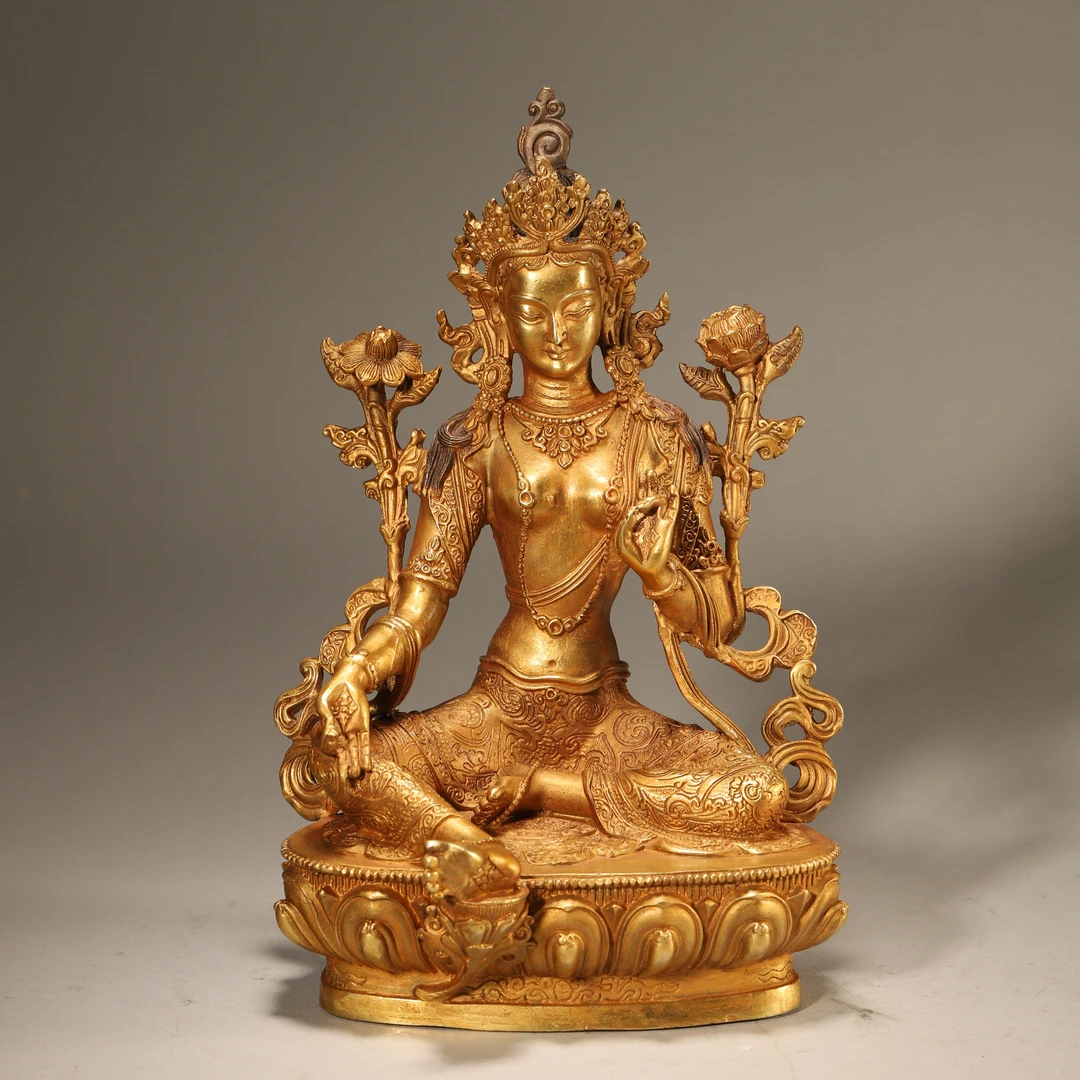 Lot13清代 铜鎏金度母造像