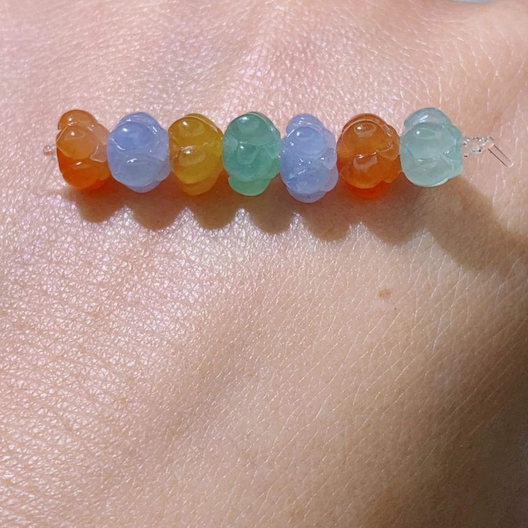 定制翡翠未镶嵌缅甸翡翠莲花一串7颗