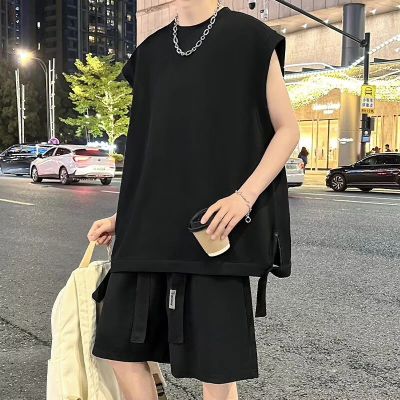 运动休闲男女款穿搭一整套夏季高级感宽松显瘦坎肩背心短裤两件套
