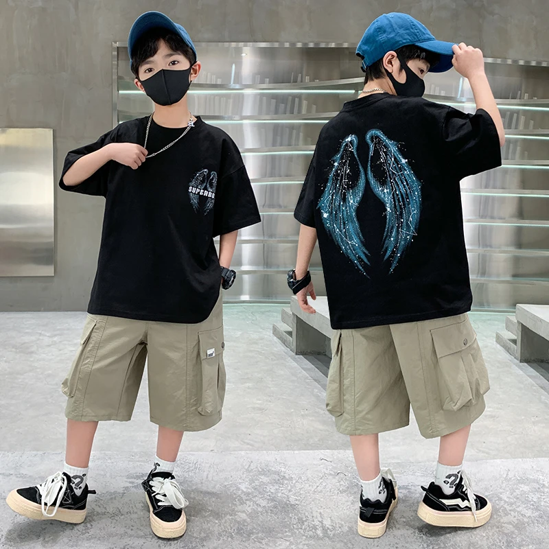 儿童装男童夏装套装2025新款中大童夏季薄款男孩夏天短袖痞帅炸街