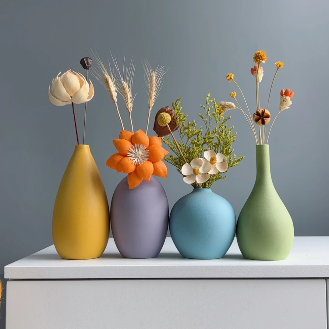 摆件陶瓷小花瓶摆件含花总高约20-30cm