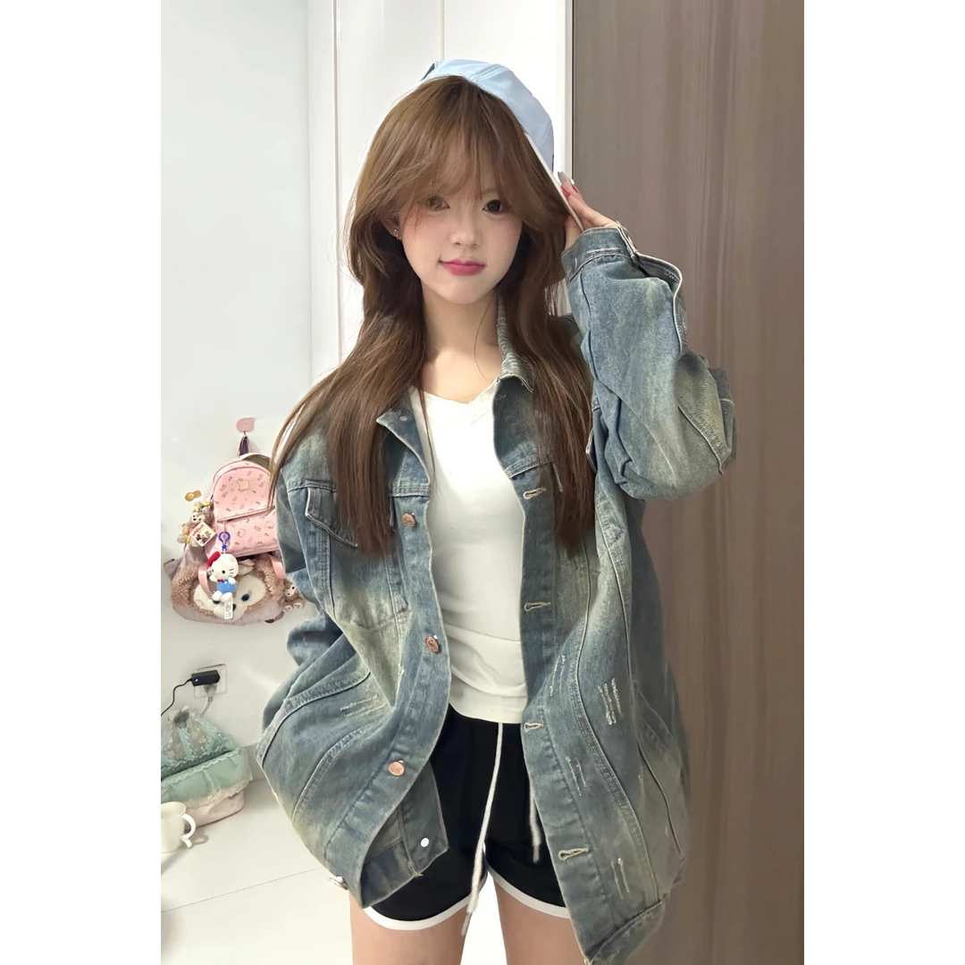 美式磨破复古水洗2025牛仔外套女春秋新款休闲宽松网红上衣夹克