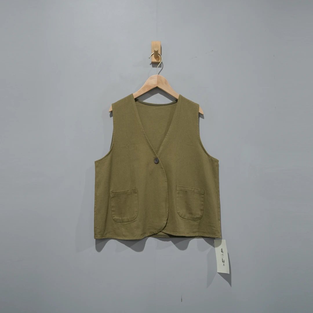 【且听风吟】0612822文艺斜纹棉精包边一粒扣百搭马甲衣长53胸围118