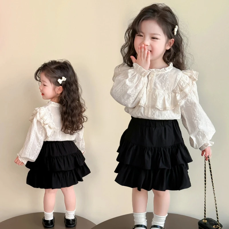 女童衬衫套装2025新款儿童春秋装韩版洋气女宝宝春季蛋糕裙两件套