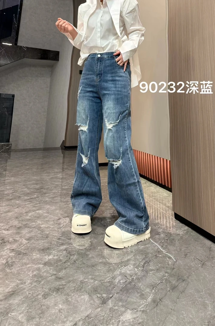 洋气破洞大码牛仔裤90232