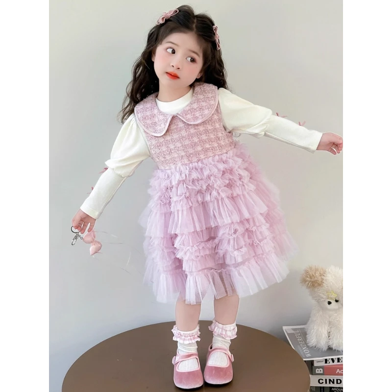 女童秋套装2025新款洋气蝴蝶结儿童连衣裙春秋款女宝宝早秋打底衫