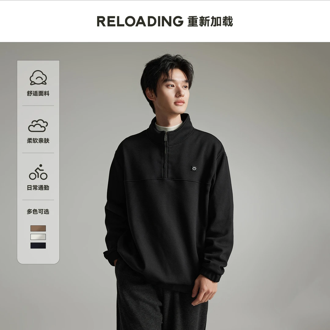 【冬款热销】Reloading 肌理感趣味笑脸银狐绒保暖半拉链情侣款卫衣