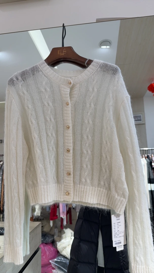 厚款开衫春季毛针织衫针织衫上衣镂空女装小香风温柔长袖圆领