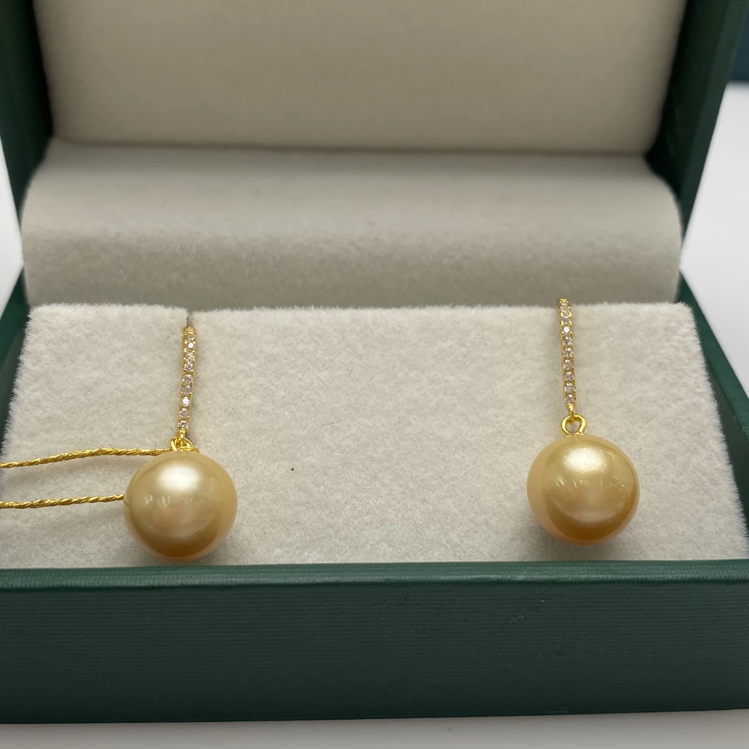 南洋海水金珠银耳坠9-10mm锆石耳钩款