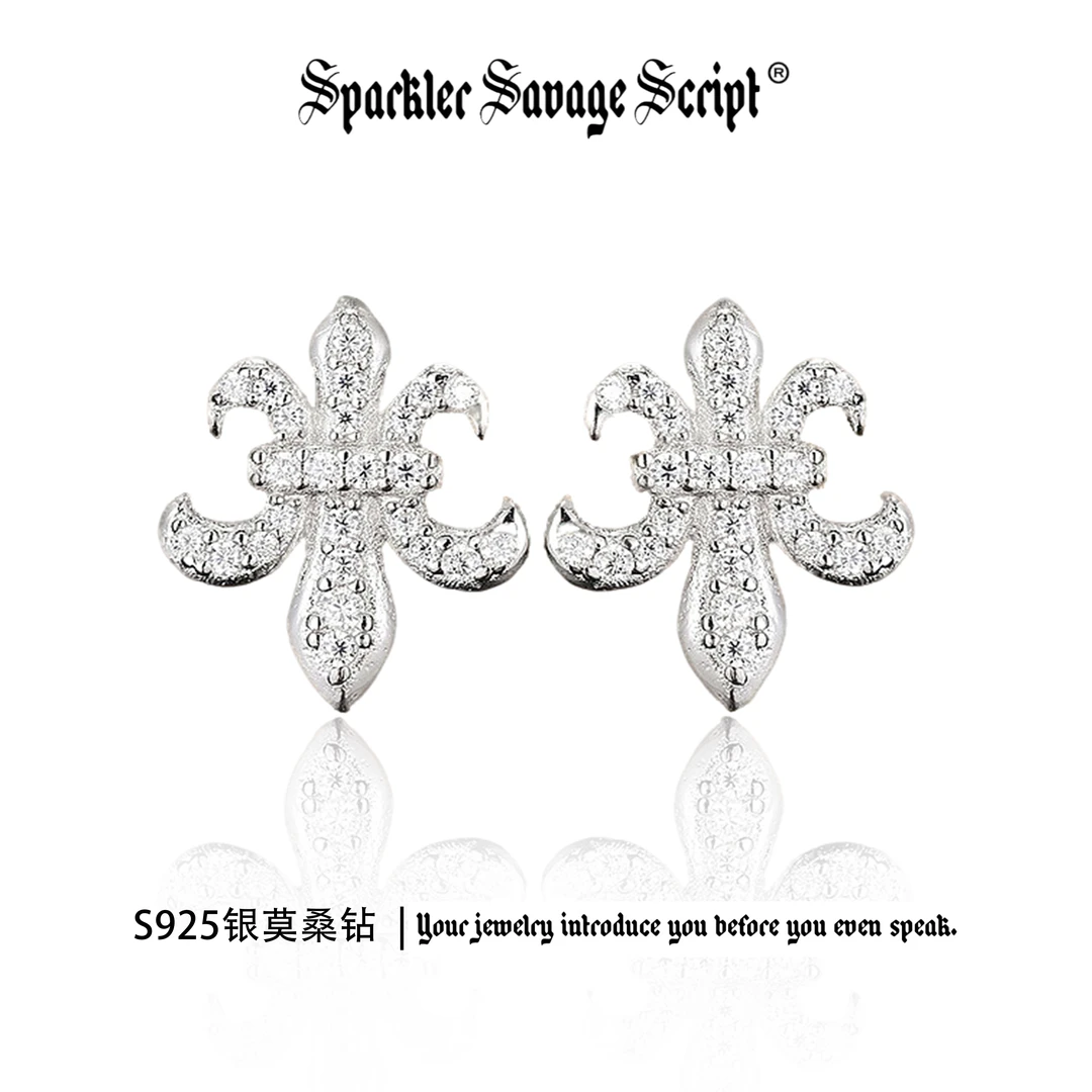 925银合成锆石耳饰 SSS925银莫桑鸢尾克家满钻耳钉高级感礼物耳钉