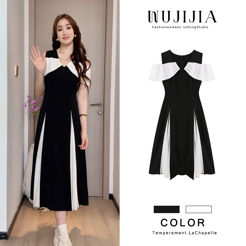 【白色曼陀罗】新款气质露肩蝴蝶结设计感显瘦连衣裙裙子ZL53385