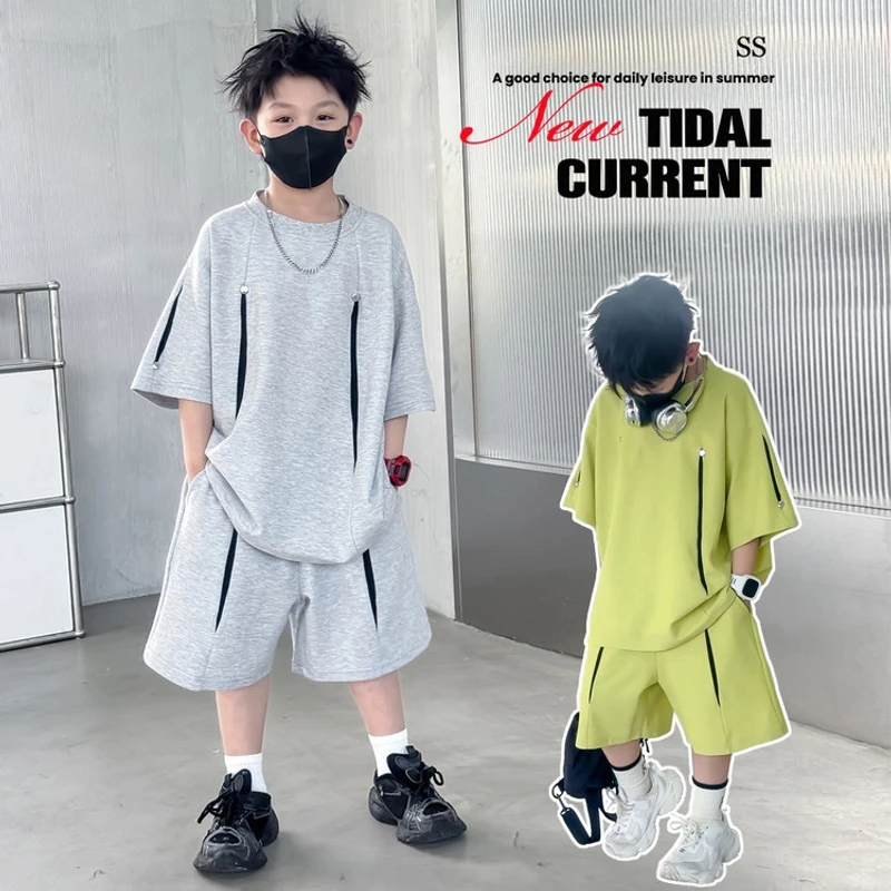 男童夏季短袖套装2025新款中大儿童夏装帅气男孩夏款潮酷炸街童装