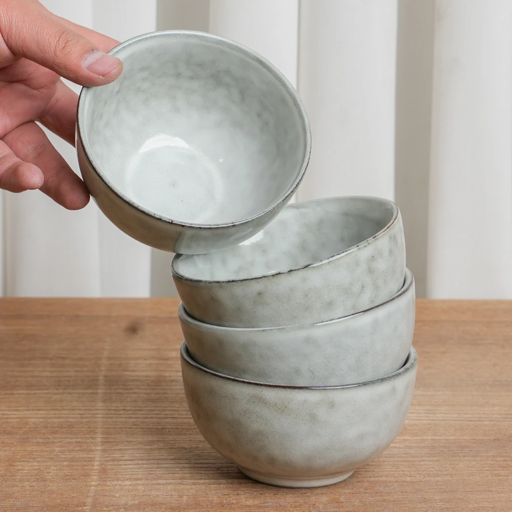 【正品】米饭碗釉下彩陶瓷碗窑变奶奶灰白复古吃饭碗家用米饭碗E4D