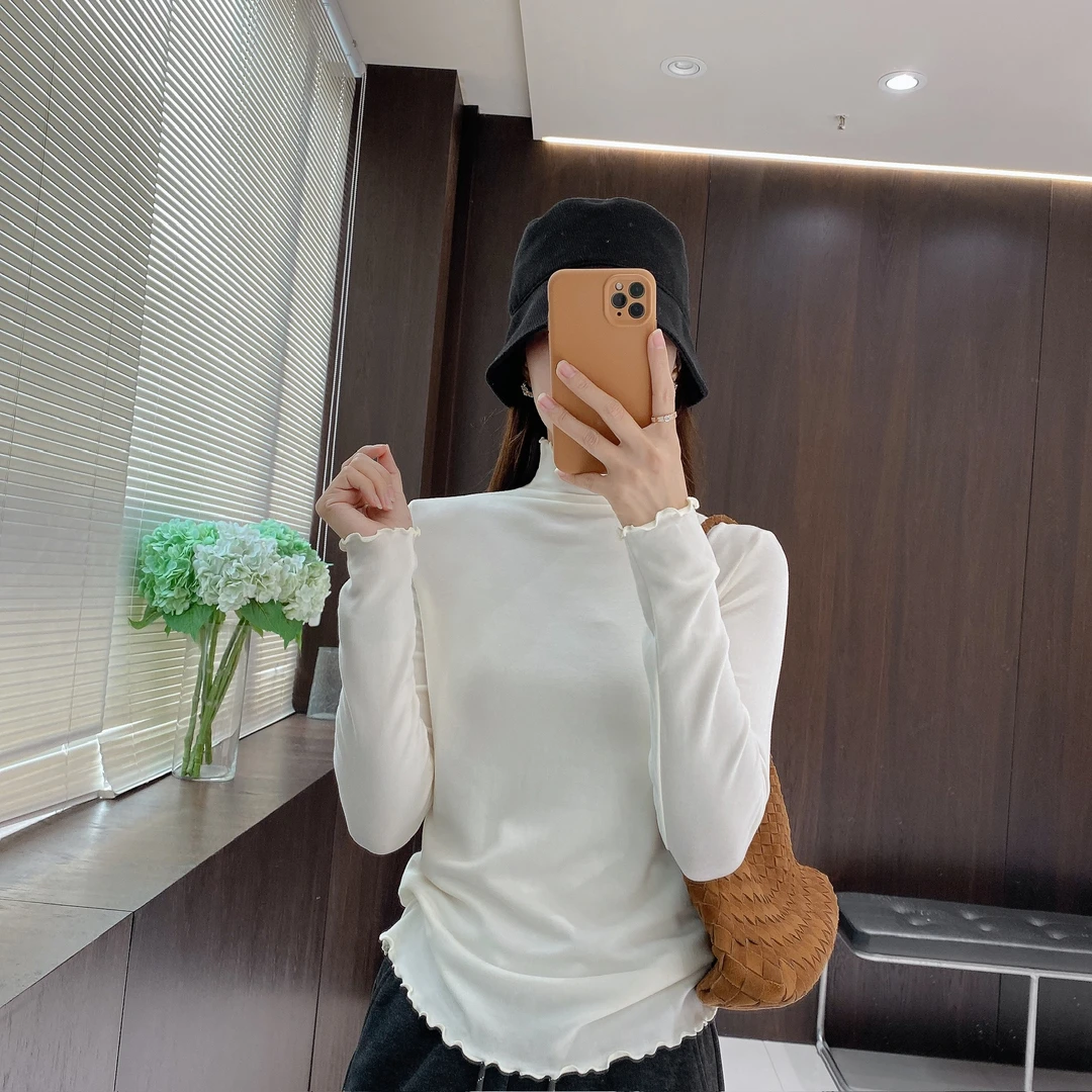 IMFLY金小金自制女装 打底衫DYW9856木耳卷边高领长袖叠穿打底衫