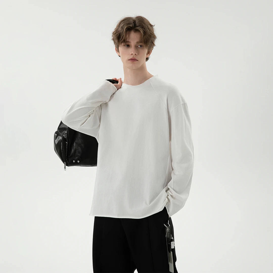 MONOLOGE重磅300g纯棉长袖T恤男潮牌设计感立体裁剪ins宽松打底衫