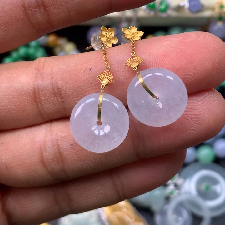 翡翠18K金镶嵌耳饰