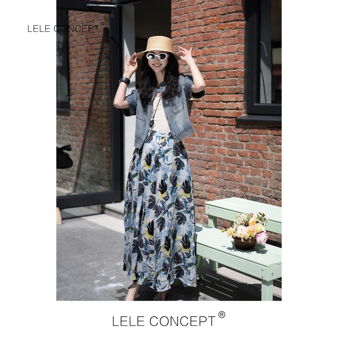 LELE CONCEPT｜【如一】都市洋气小众设计款蓝花半身裙Q0606