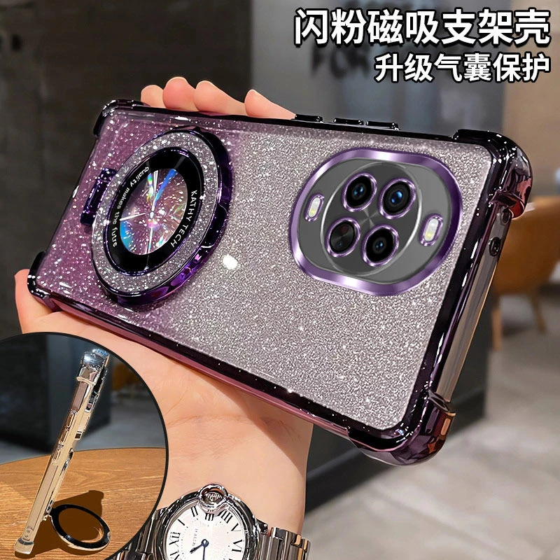 适用华为nova14ultra自带镜头膜手机壳新款轻奢支架全包闪粉软壳.