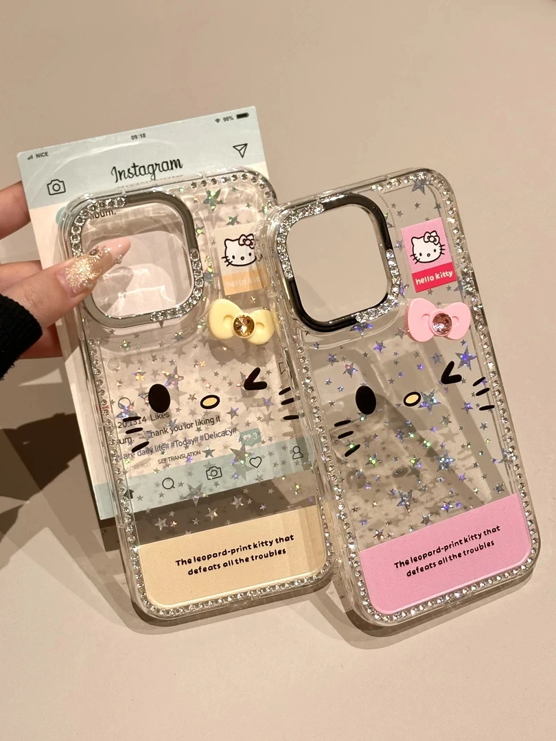 镭射闪钻蝴蝶结KT适用苹果16e/15promax手机壳iPhone12抖音34Plus