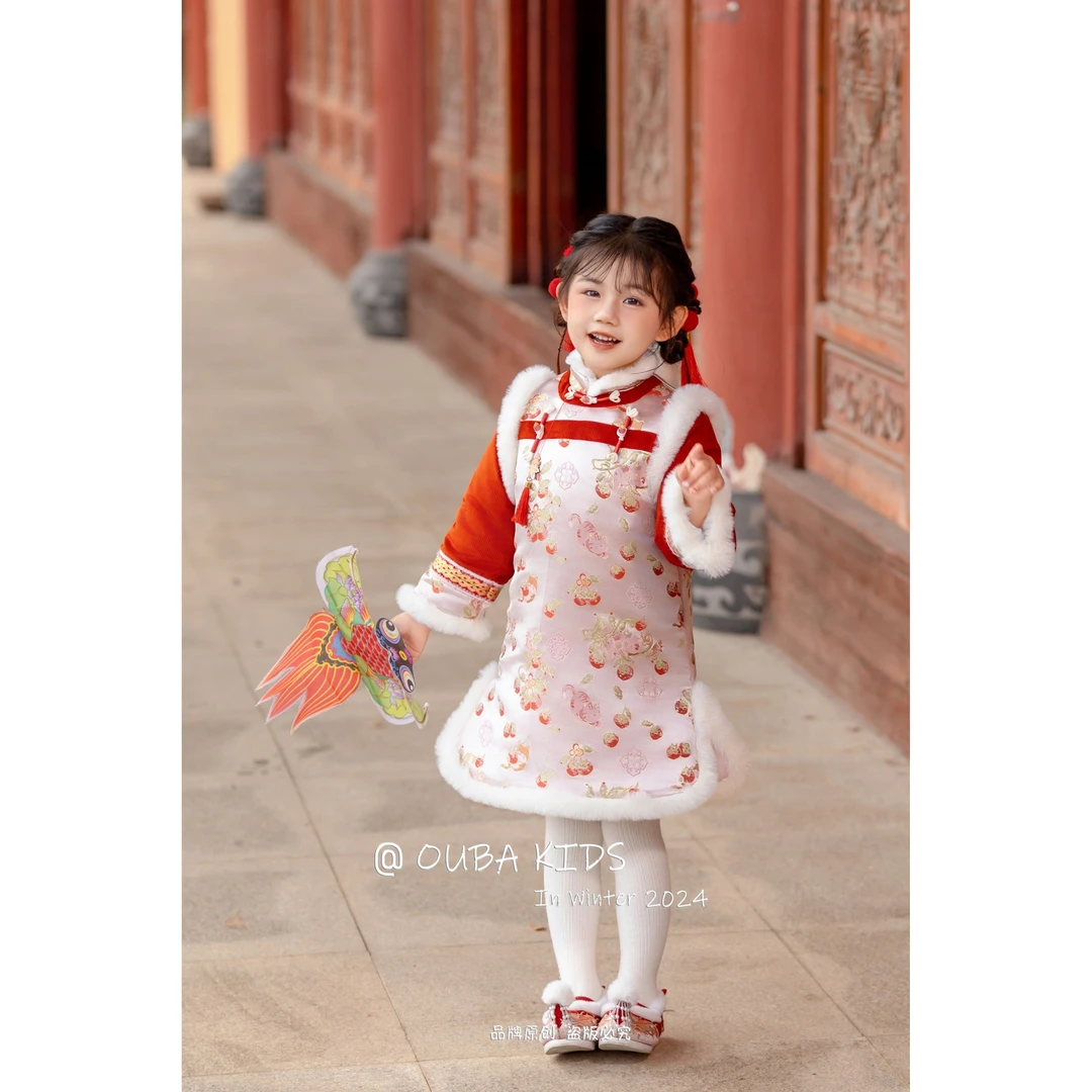 【现货】244-OB-88501红色 女童2024年冬季听晚中国汉服裙童装