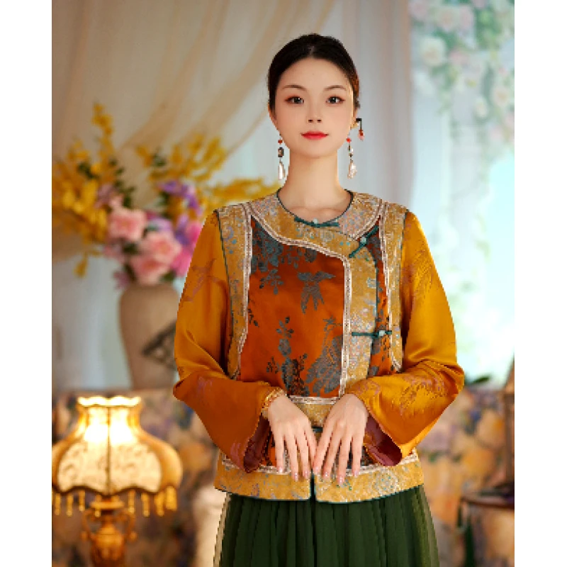 真丝老缎拼宋锦马甲25602