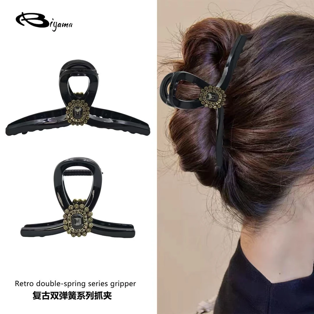 女极简风抓夹发夹亚克力发饰气质抓夹富家千金风镶嵌水钻大号中号