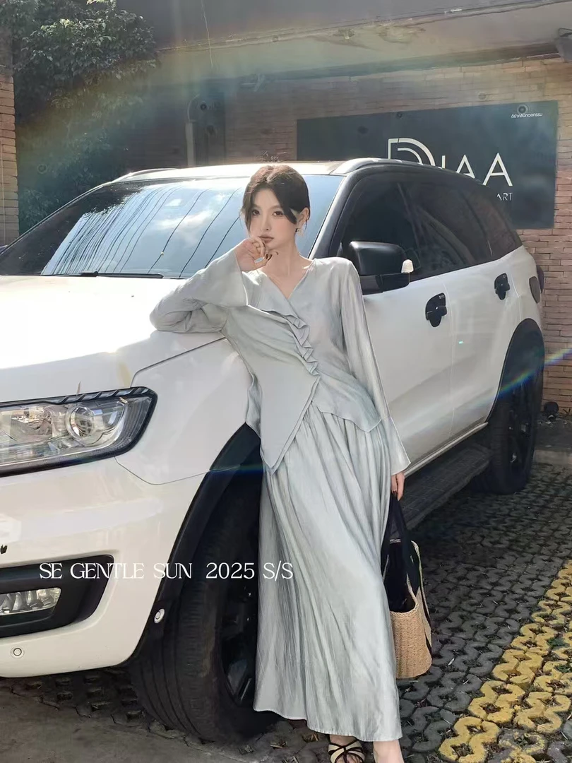 法式松紧腰 夏季时尚套装 名媛风中长款女装气质