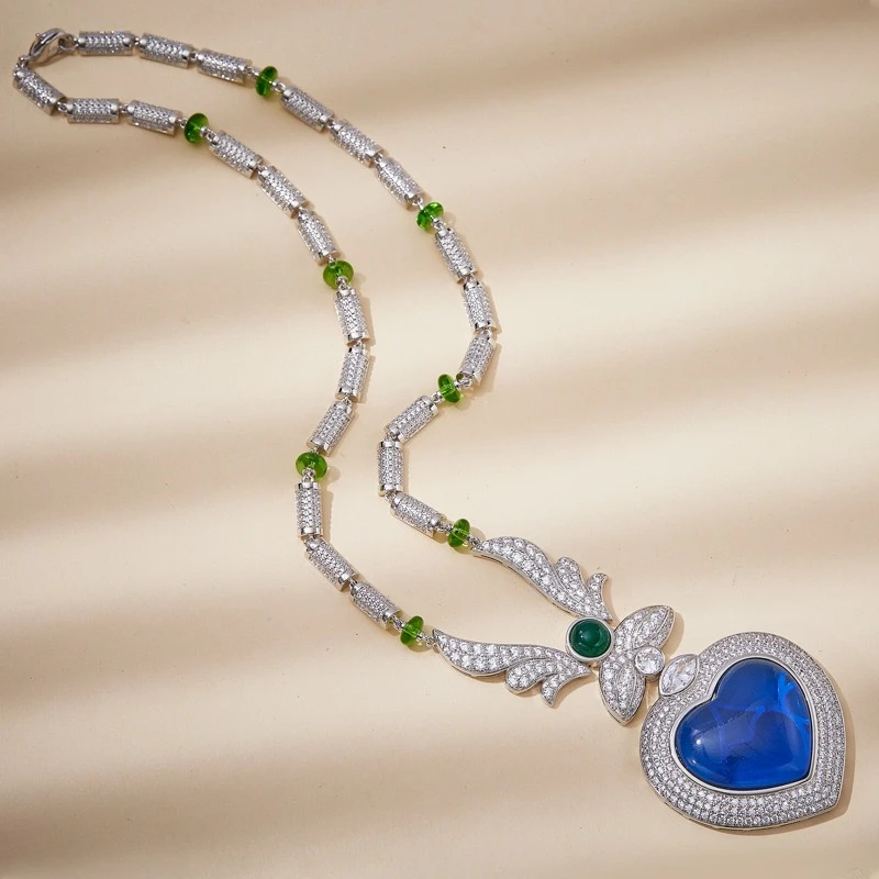 H0606 蓝色爱心泰坦尼克号项链