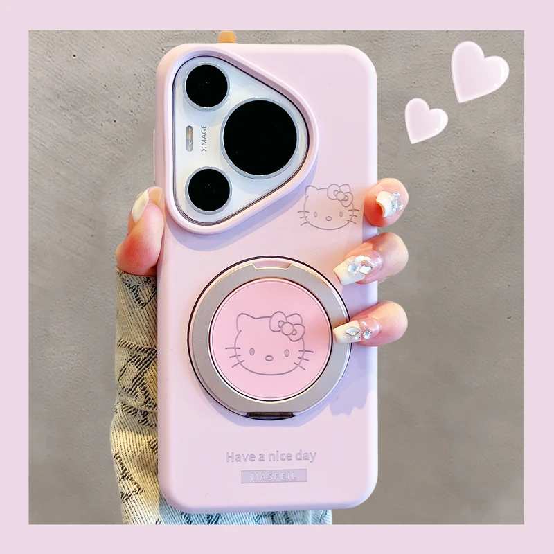 适用华为pura70pro+手机壳mate70/60pro可爱硅胶kt猫旋转支架