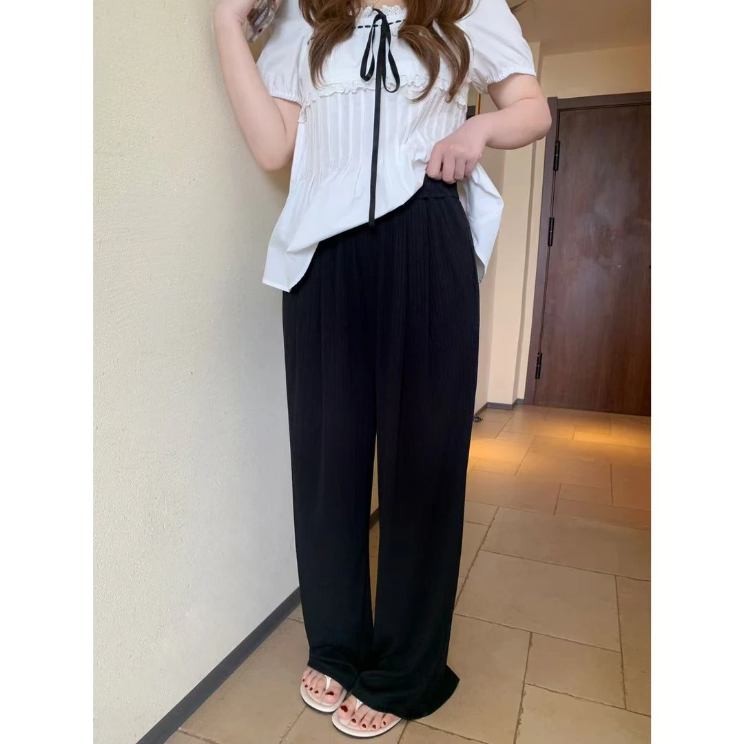 现货大婉酱千千微胖定制【藏肉裤】时尚休闲裤夏季高腰阔腿裤 8143D