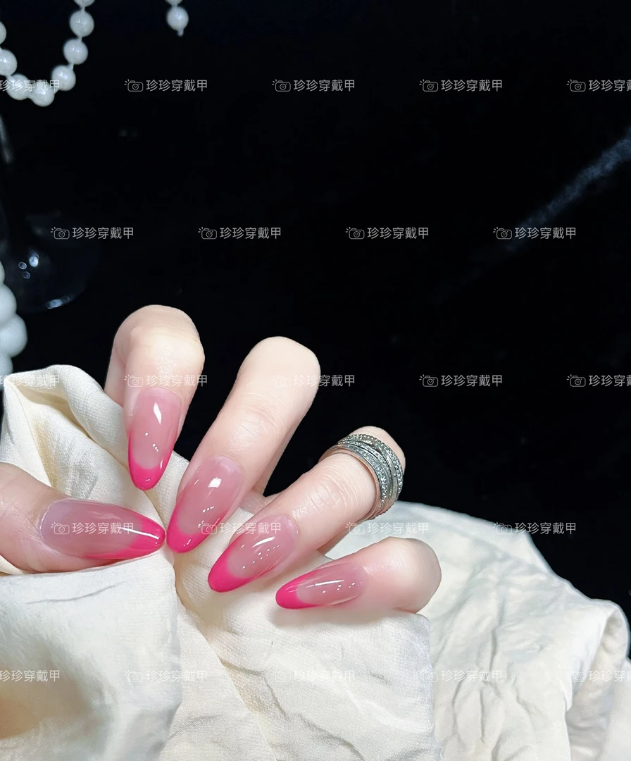 【韩系粉】珍珍手工穿戴甲显白日常百搭玫粉法式可重复使用美甲贴片