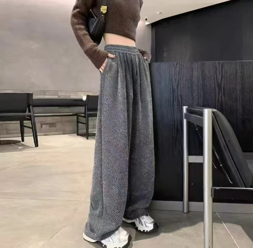【锦衣服饰】W 24806加绒雪尼尔银丝斜纹阔腿裤