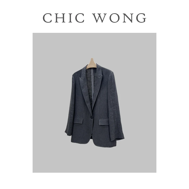 新款单粒扣人字纹亚麻西装外套YW2501011