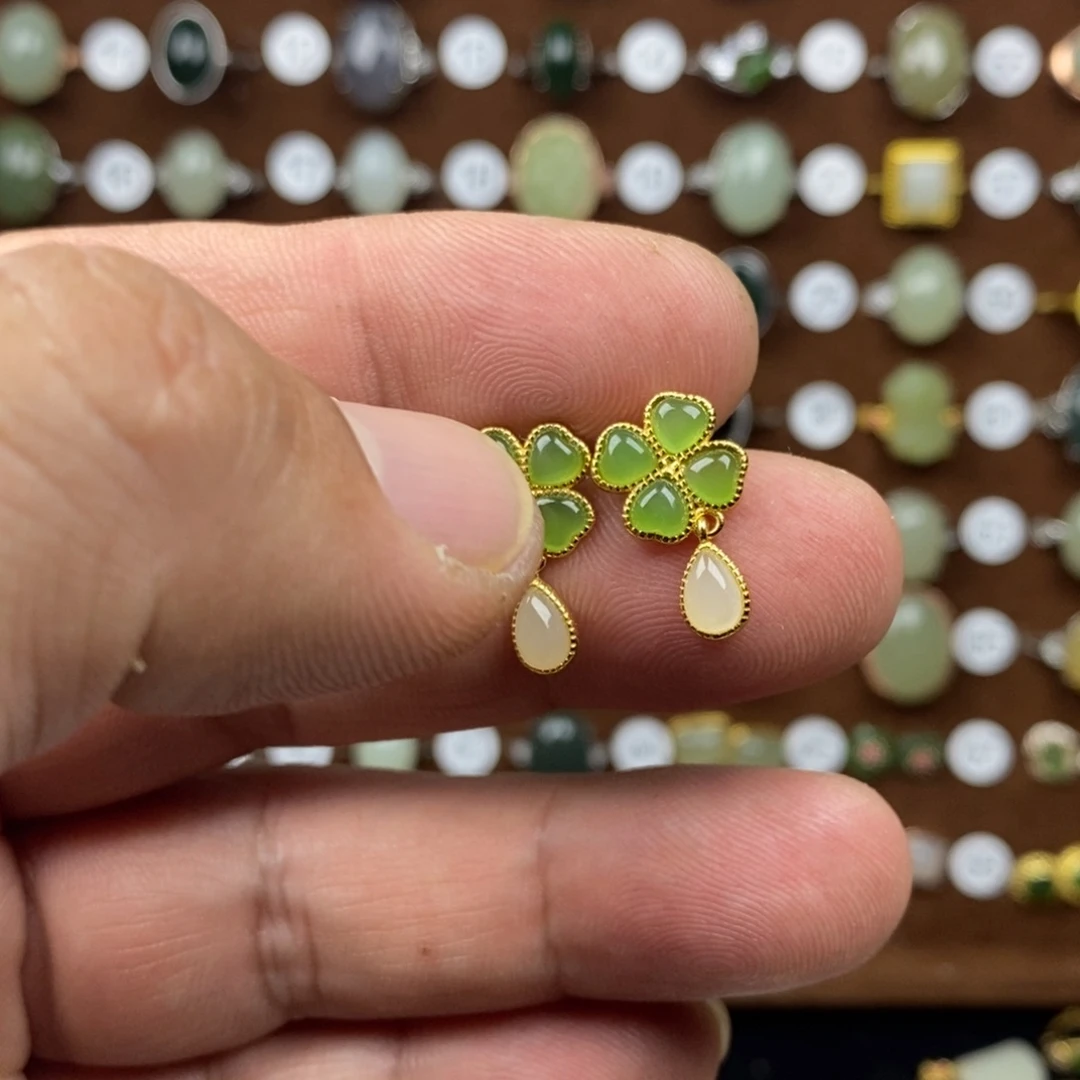 和田玉（碧玉）戒指银S925镀金镶嵌