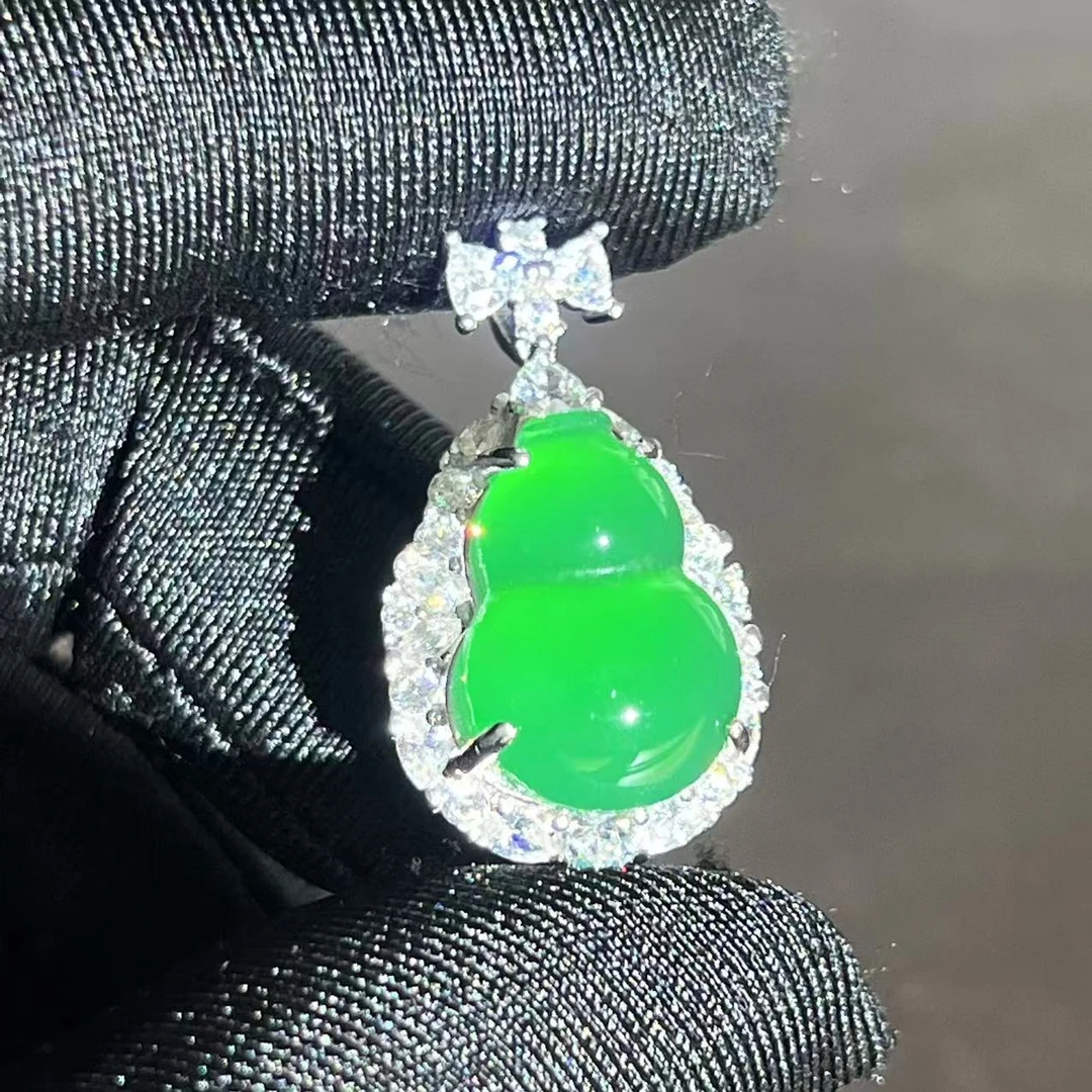 博泰珠宝天然绿玉髓大葫芦吊坠S925银镶嵌简约项链挂件厂家直销批