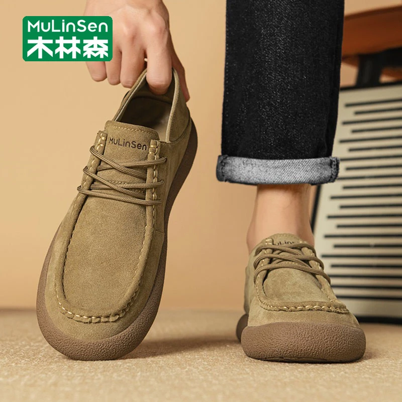木林森男鞋2025新款秋冬季商务工作英伦复古皮鞋男款牛筋底休闲鞋