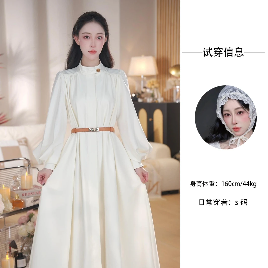 女装连衣裙秋季立领裙子春季腰带连衣裙甜美法式长裙万物生新款
