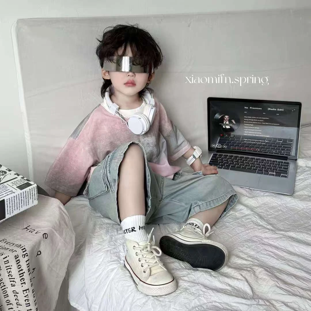 男童夏季新款韩版套装扎染T恤潮酷儿童时尚洋气复古工装短裤 YQ