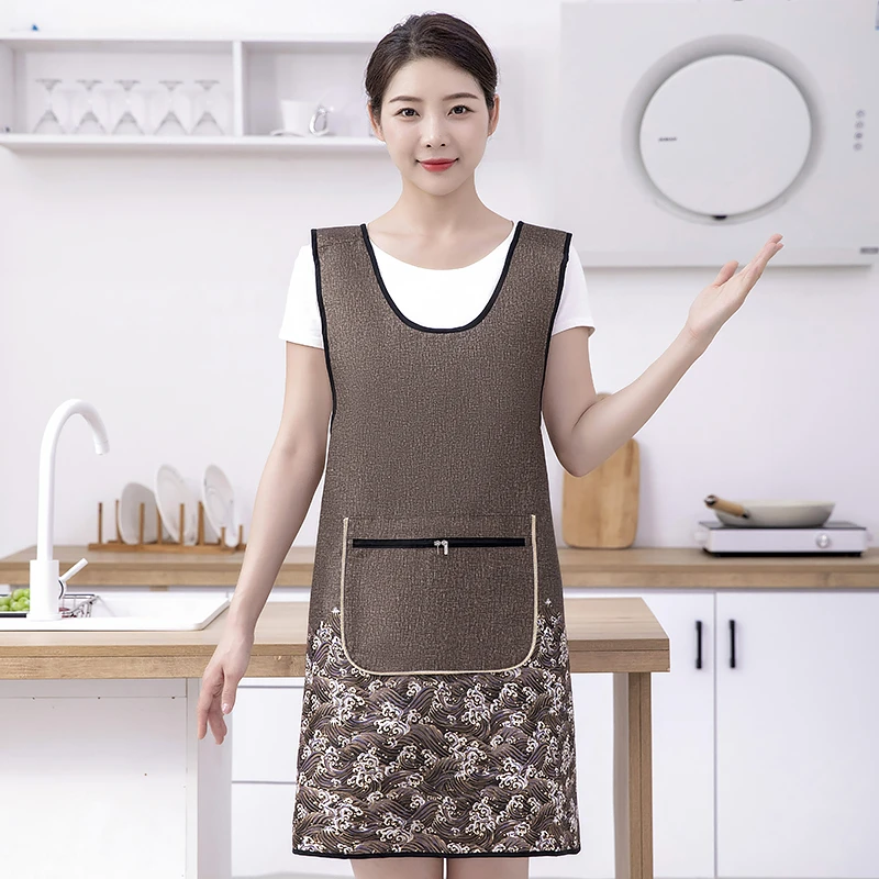 防水防油网红韩版围裙耐穿工作服厨房围腰时尚可爱家用大口袋防污